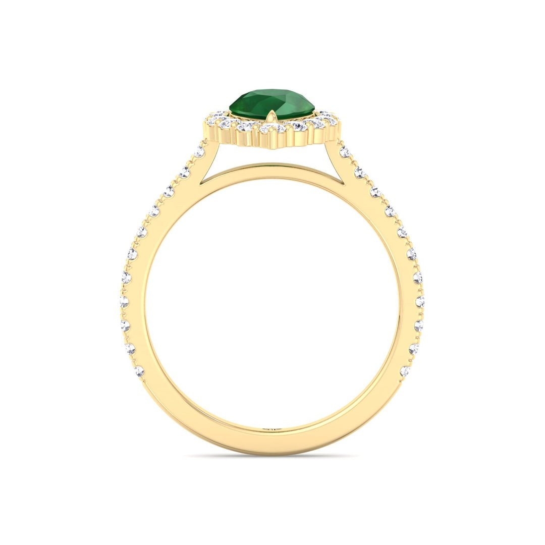 Natural Pear Shape Green Emerald Halo Engagement Ring With Pave Band