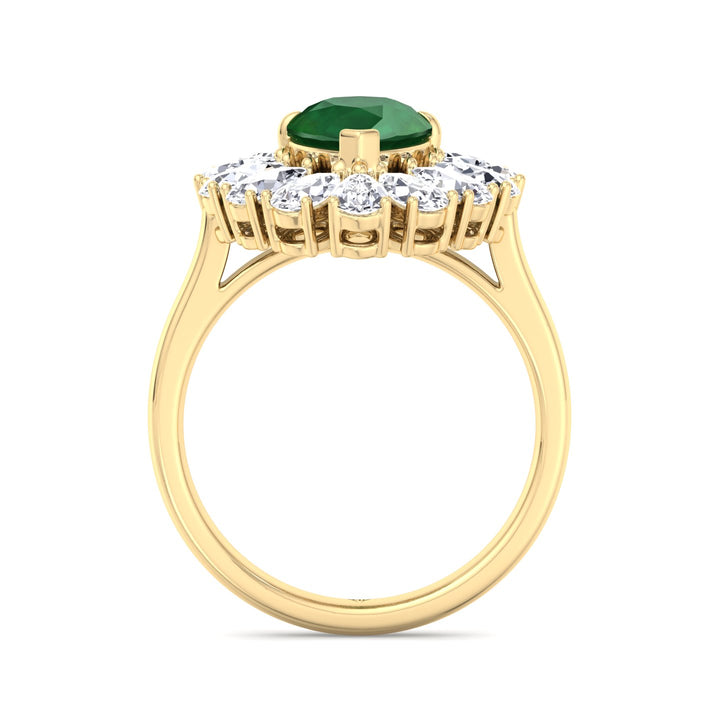 Sabrina - Pear Shape Green Emerald Engagement Ring with Pear Shape Diamond Halo - Gem Jewelers Co