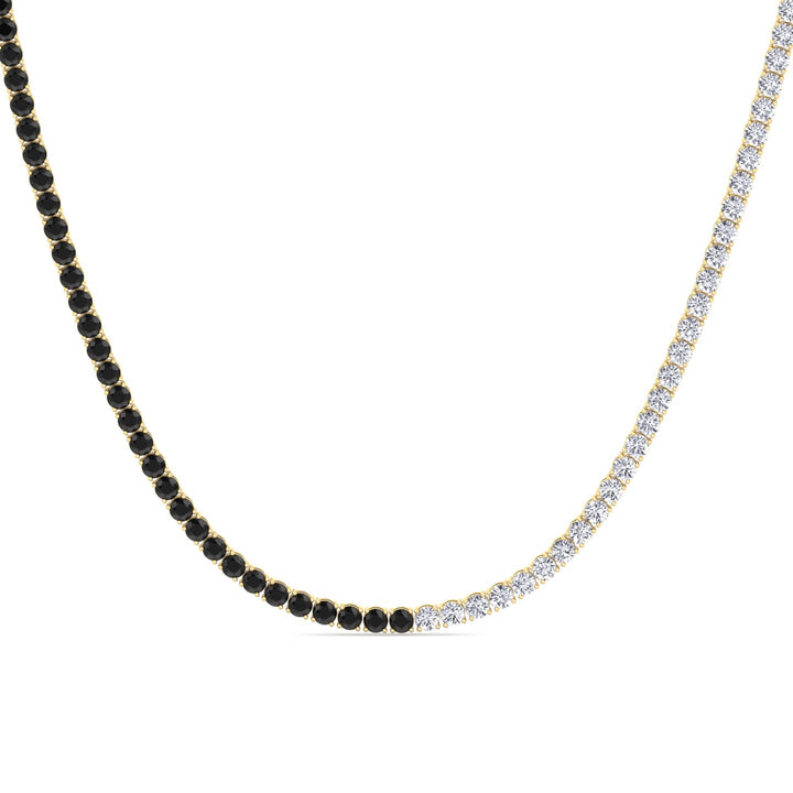 Natural Half Black and White Diamond Tennis Necklace Yellow Gold 18K