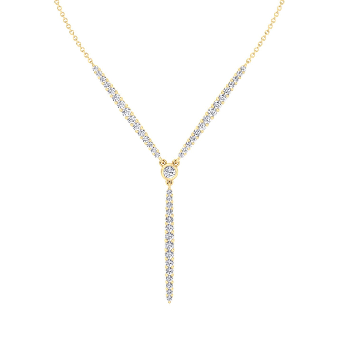 Natural Eternity Style Diamond Lariat  Necklace Yellow Gold 14K 