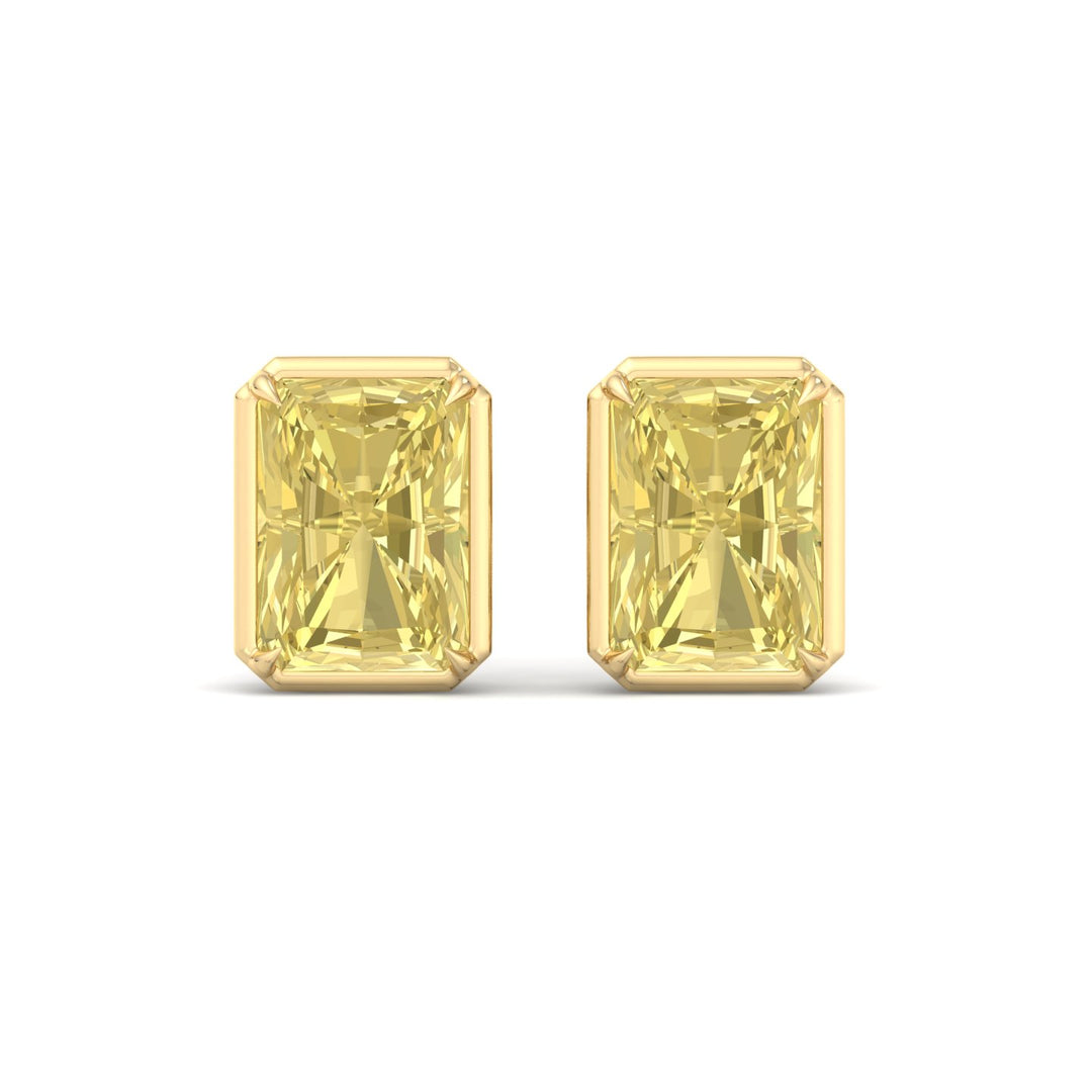 Natural Fancy Yellow Radiant Cut Diamond Studs Yellow Gold 18K