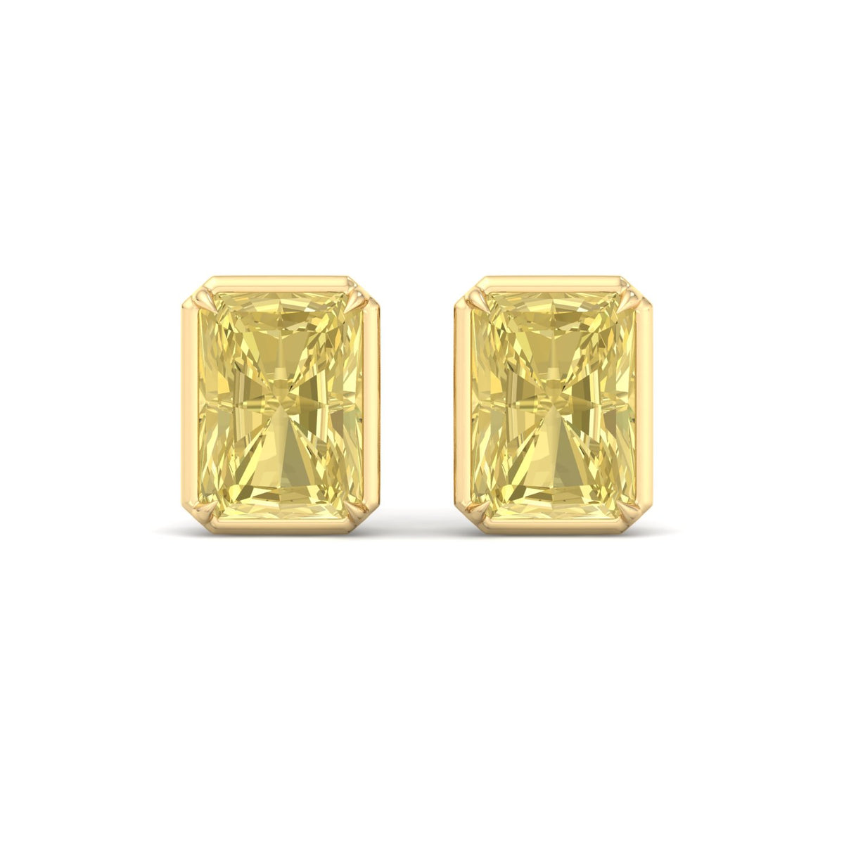 Natural Fancy Yellow Radiant Cut Diamond Studs Yellow Gold 18K