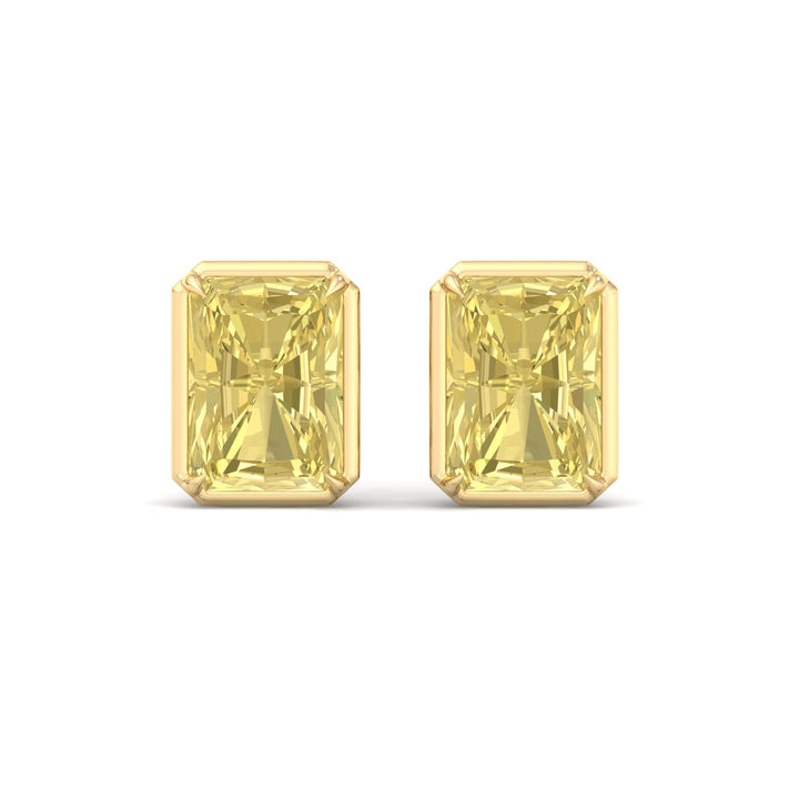 Natural Fancy Yellow Radiant Cut Diamond Studs Yellow Gold 18K