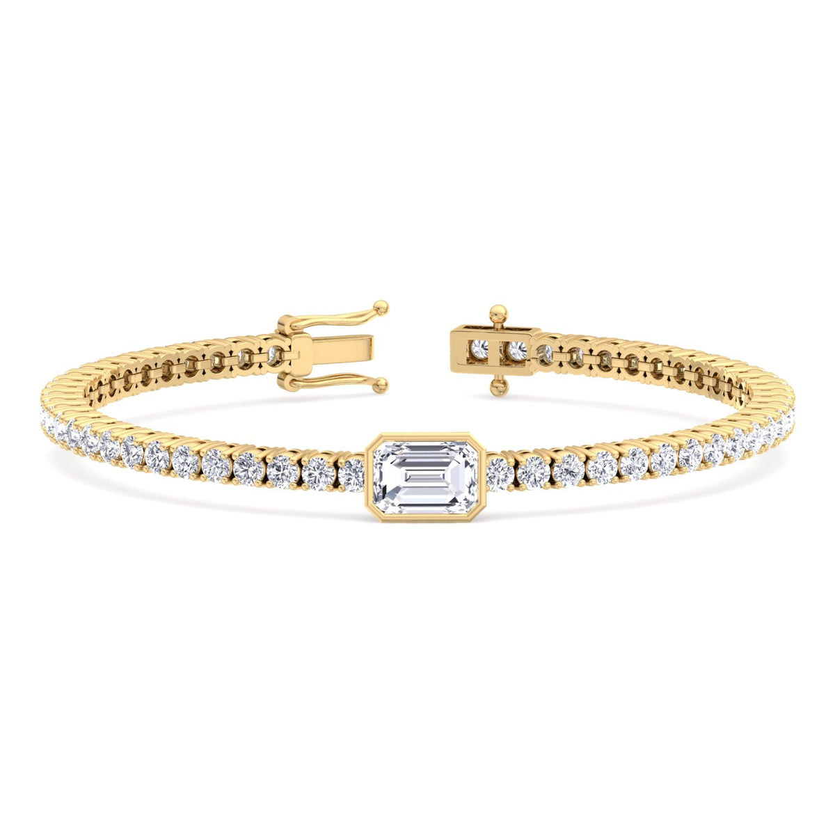 Athena - 7CT T.W Single Stone Emerald Shape Bezel Natural Diamond Tennis Bracelet - Gem Jewelers Co