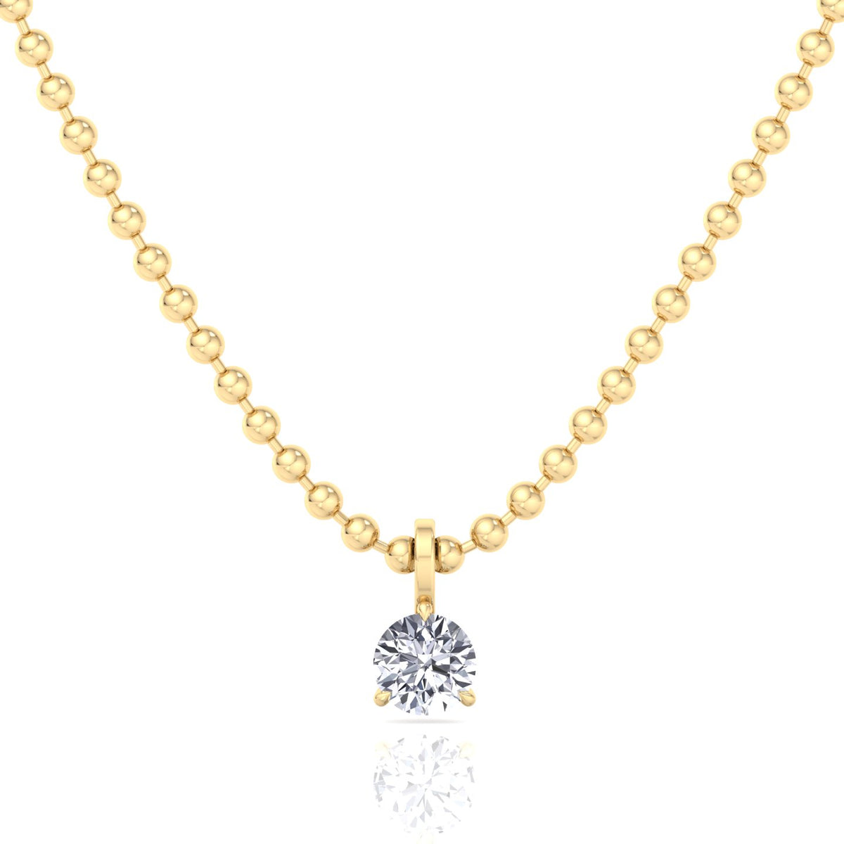 Natural Diamond Beaded Necklace with Round Pendant-0.50CT-1CT-Yellow Gold
