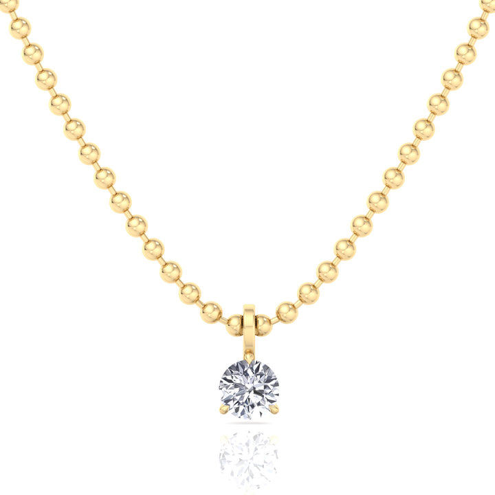 Natural Diamond Beaded Necklace with Round Pendant-0.50CT-1CT-Yellow Gold
