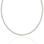 Oval Shape East to West Natural Diamond Tennis Necklace Yellow Gold 18K