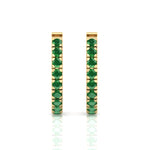 Natural Green Emerald Round Shape Huggie Hoop Earrings Yellow Gold 18K 1
