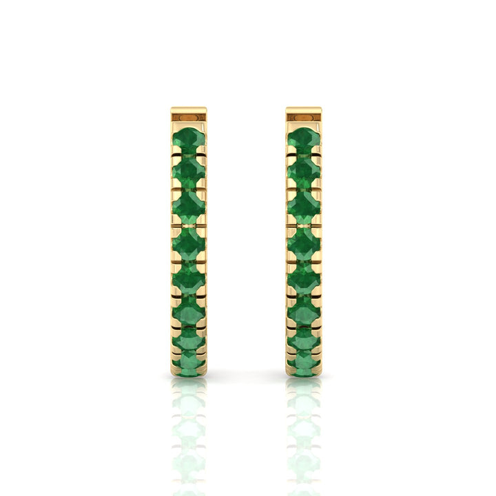Natural Green Emerald Round Shape Huggie Hoop Earrings Yellow Gold 18K 1