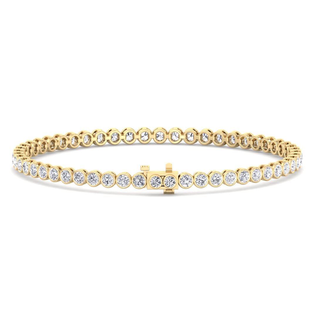 Bezel Set Natural Diamond Tennis Bracelet 14K Solid Gold