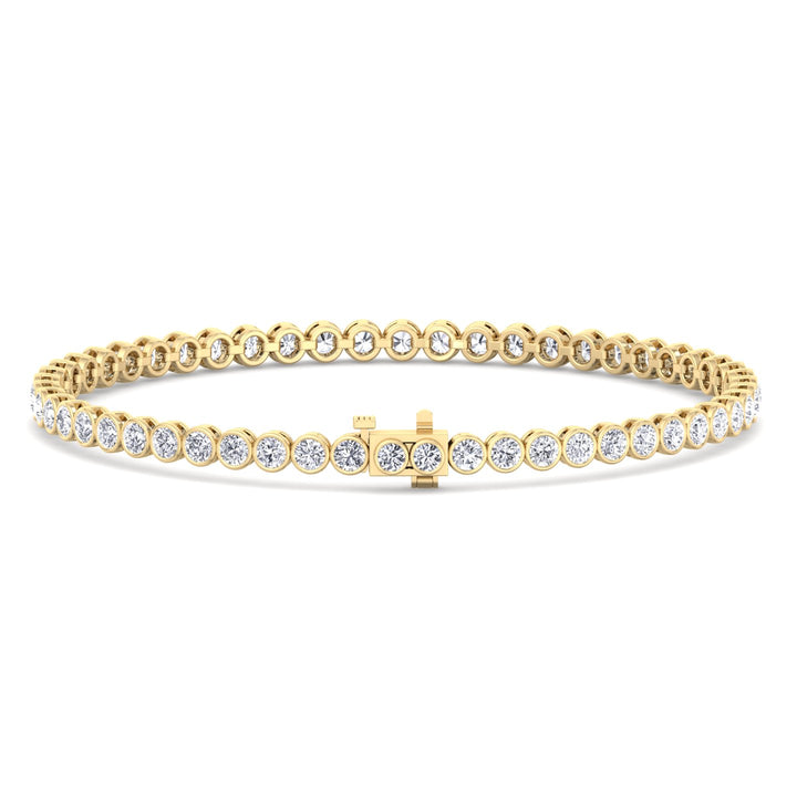 Bezel Set Natural Diamond Tennis Bracelet 14K Solid Gold