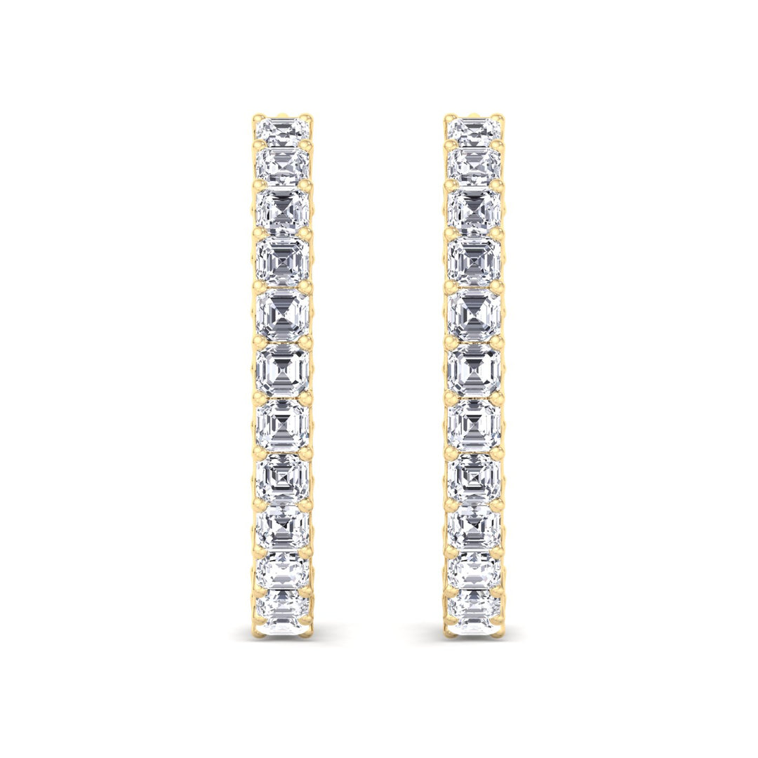 Inside Out Asscher Cut Natural Diamond Hoop Earrings Yellow Gold