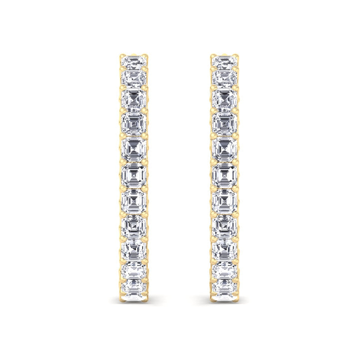 Inside Out Asscher Cut Natural Diamond Hoop Earrings Yellow Gold