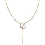 Crown Prong Knot Style Diamond Lariat Necklace Yellow Gold 18K