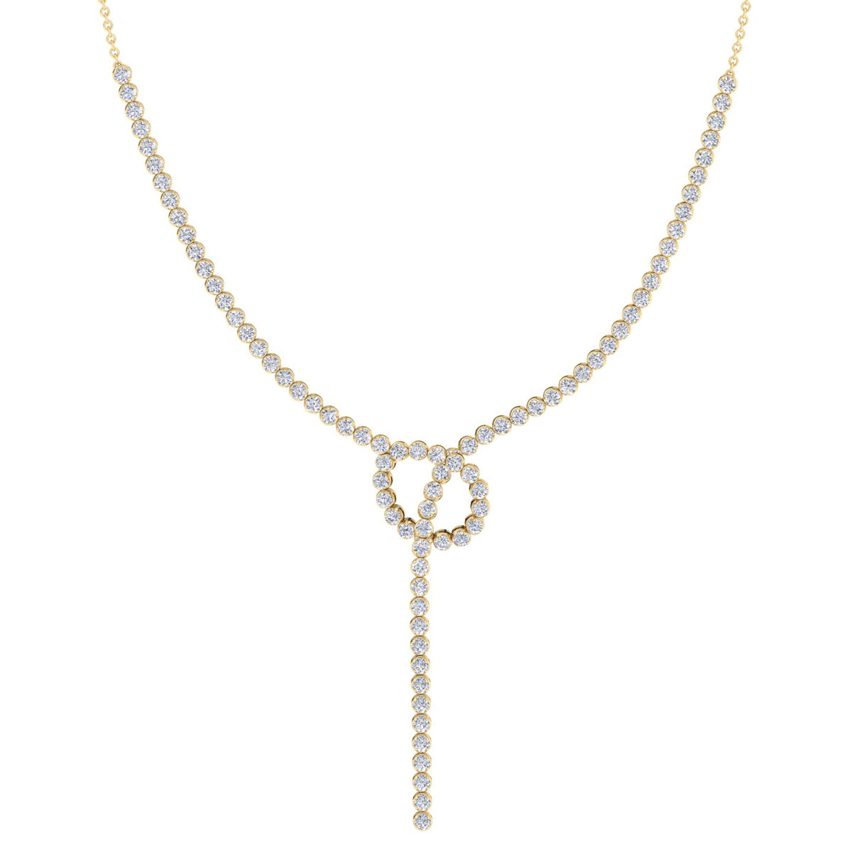 Crown Prong Knot Style Diamond Lariat Necklace Yellow Gold 18K