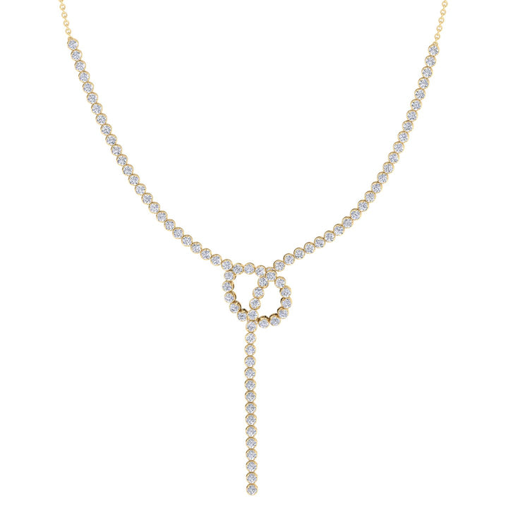 Crown Prong Knot Style Diamond Lariat Necklace Yellow Gold 18K