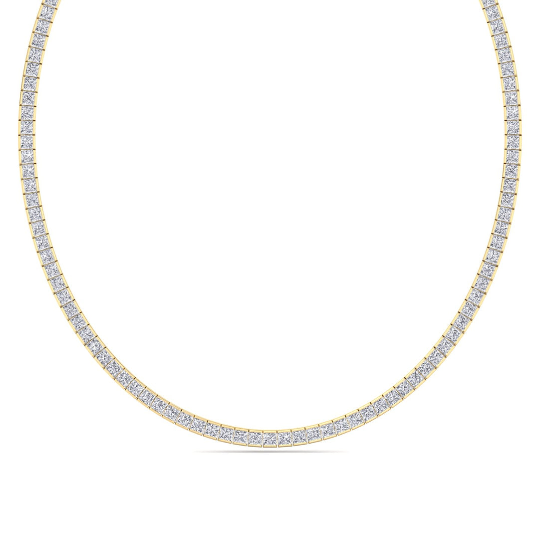 Princess Cut Natural Diamond Tennis Necklace 14K Solid Gold