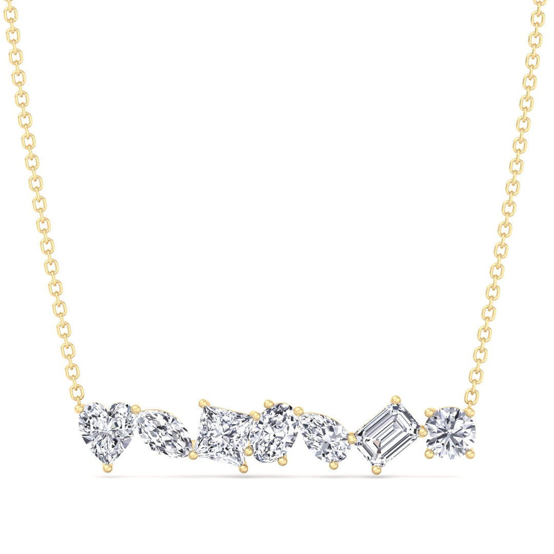 Multi Shape Natural Diamond Bar Pendant Yellow Gold 14K 