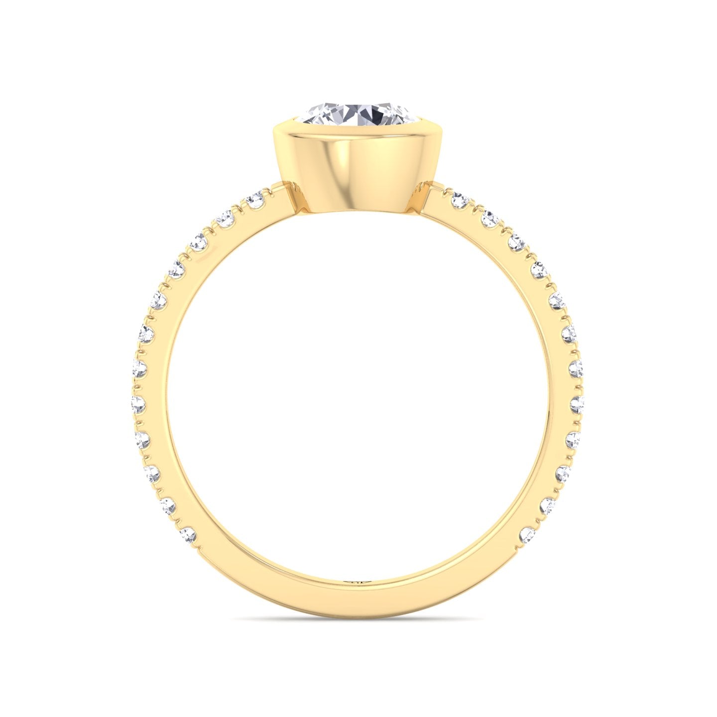 Monza - Round Bezel Set Engagement Ring with Pave Band - Gem Jewelers Co