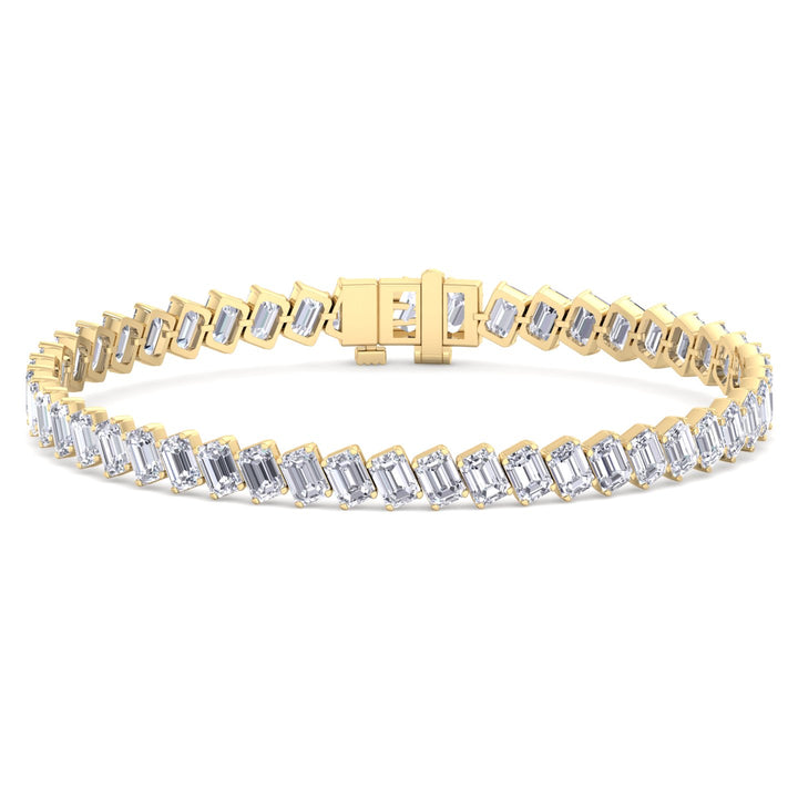 Emerald Shape Natural Diamond Diagonal Tennis Bracelet 18K Solid Gold