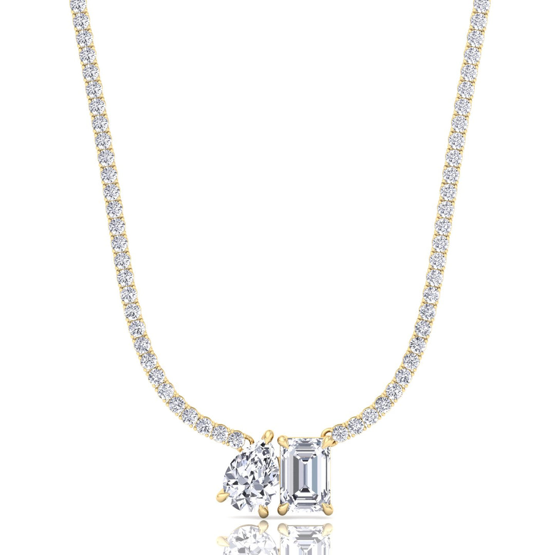 Toi Et Moi Pear and Emerald Natural Diamond Tennis Necklace