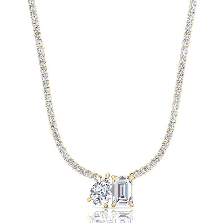 Toi Et Moi Pear and Emerald Natural Diamond Tennis Necklace