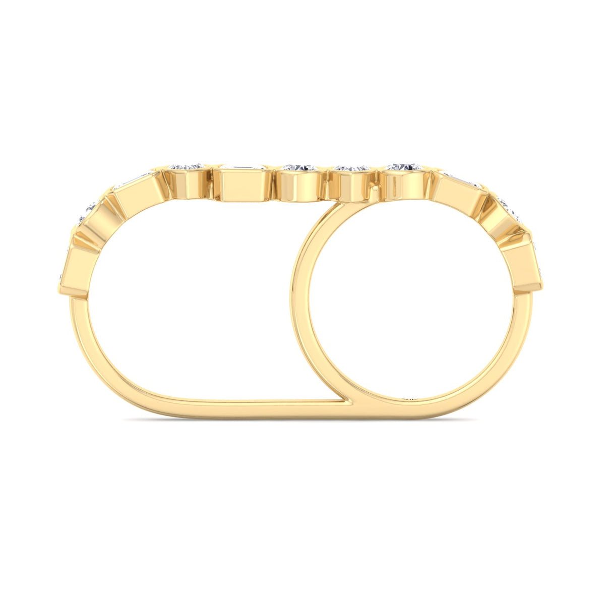 Fancy Bezel Multi Shape Natural Diamond Two Finger Ring Yellow 