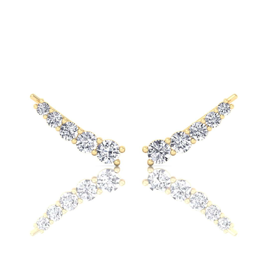 Graduated Round Shape Natural Diamond Cuff Earrings Yellow Gold 18K 14K