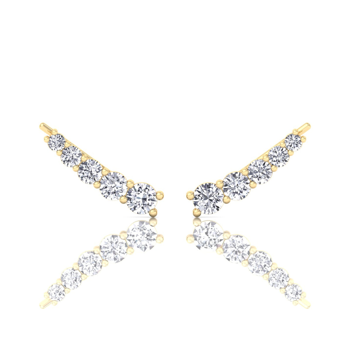 Graduated Round Shape Natural Diamond Cuff Earrings Yellow Gold 18K 14K