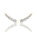 Graduated Round Shape Natural Diamond Cuff Earrings Yellow Gold 18K 14K