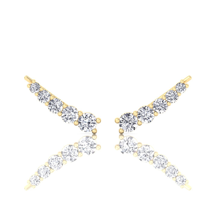Graduated Round Shape Natural Diamond Cuff Earrings Yellow Gold 18K 14K