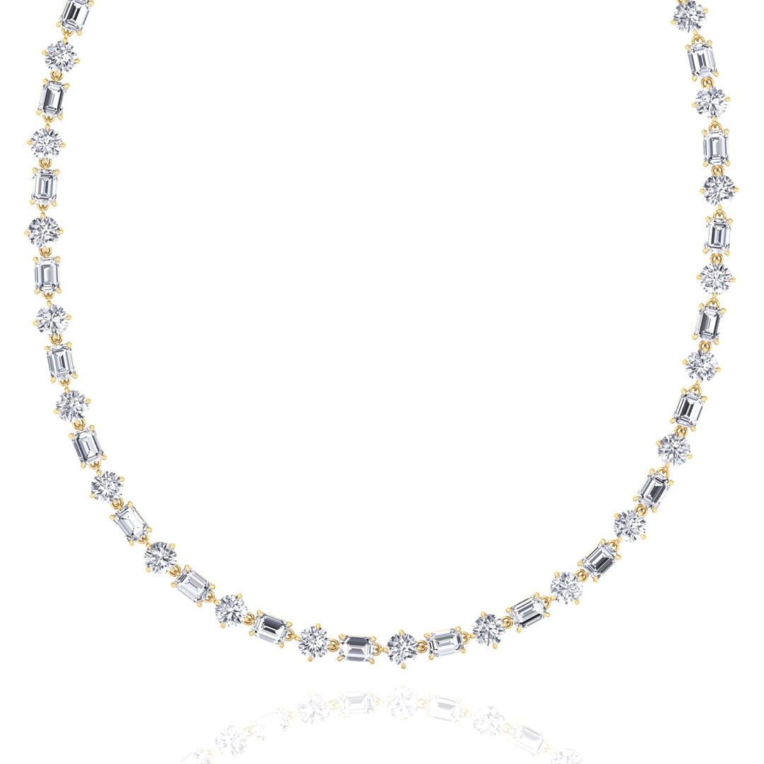 Alternating Emerald and Round Natural Diamond Tennis Necklace Yellow Gold 14K 