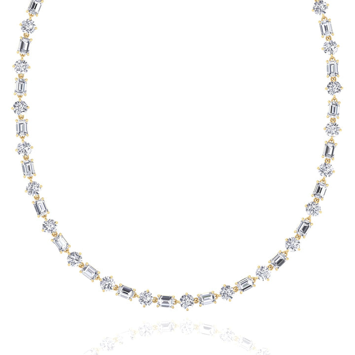 Alternating Emerald and Round Natural Diamond Tennis Necklace Yellow Gold 14K 