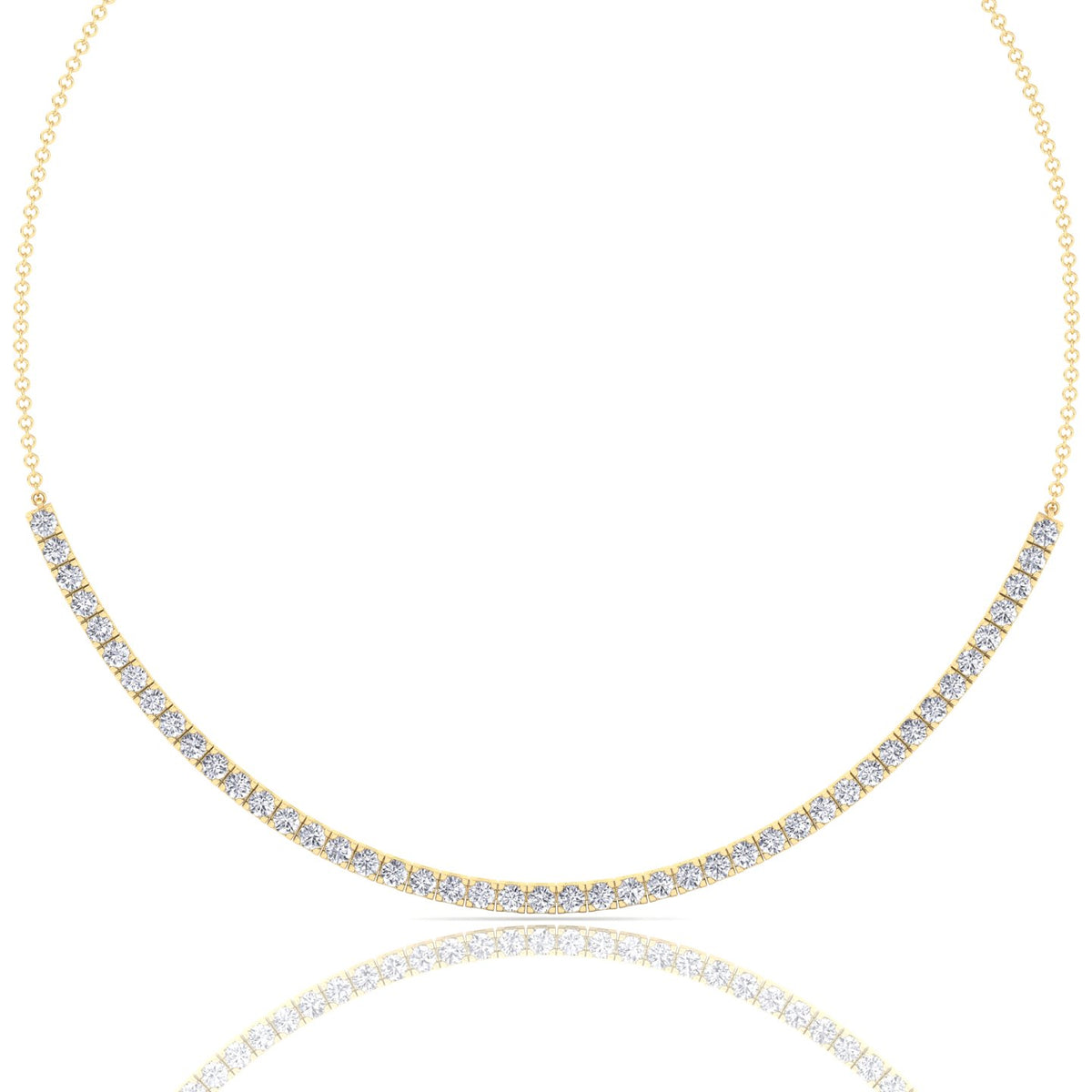 Halfway 4-Prong Natural Diamond Tennis Necklace Yellow Gold 18K
