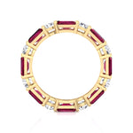 Alternating Natural Emerald Shape Red Ruby and Round Shape Diamond Eternity Band Yellow Gold