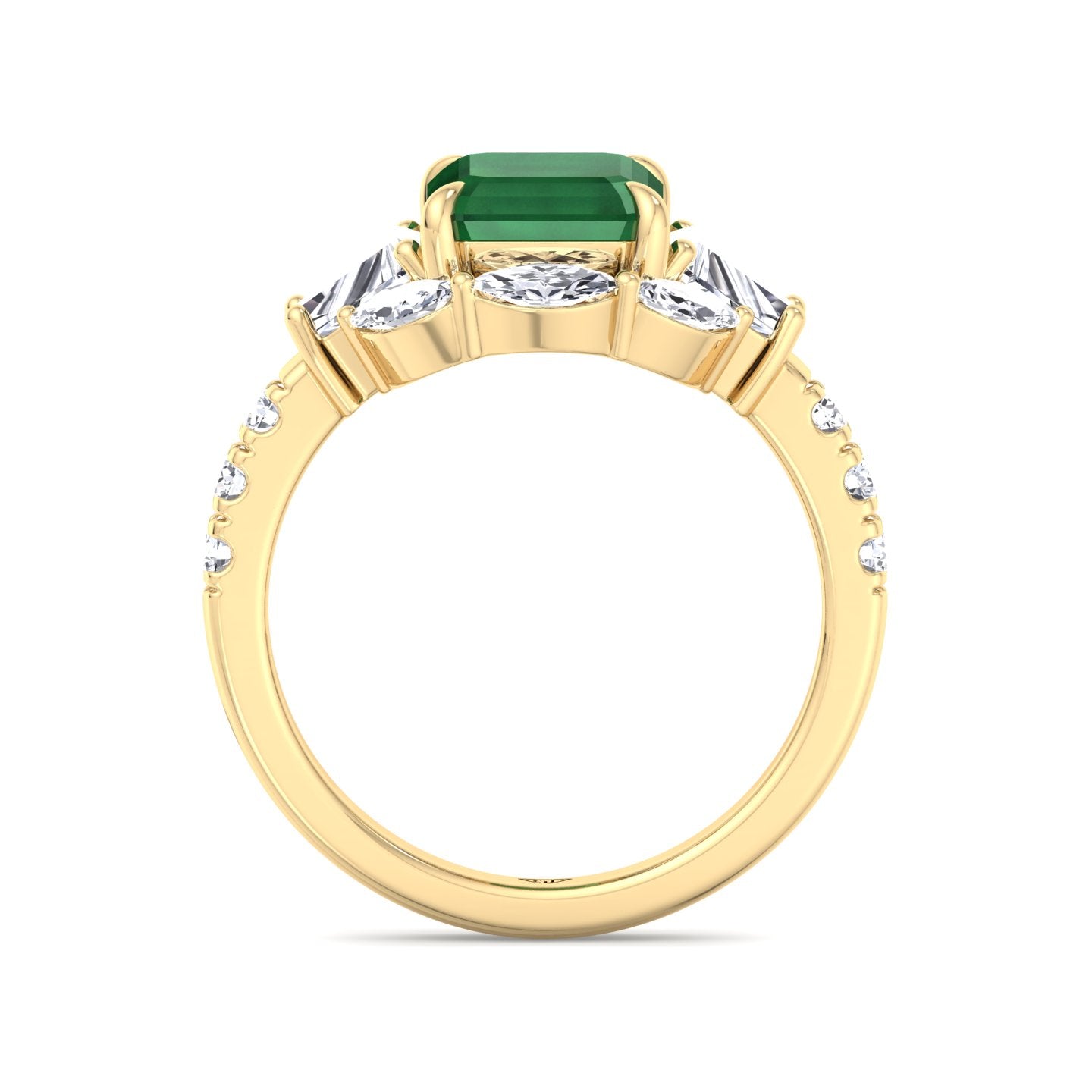 Anzola - Emerald Shape Green Emerald Engagement Ring with Marquise, Trapezoid, and Round Side Stones - Gem Jewelers Co