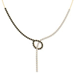 Black and White Natural Diamond Lariat Necklace Yellow Gold 18K