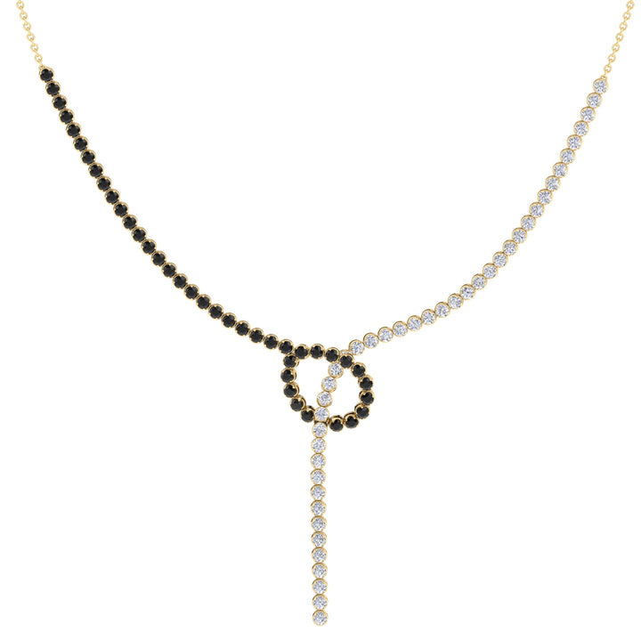 Black and White Natural Diamond Lariat Necklace Yellow Gold 18K