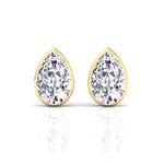 Bezel Set Pear Shape Natural Diamond Studs-14K-18K-0.5CT-1CT-2CT-Yellow Gold