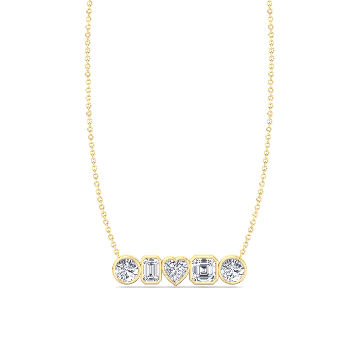 Bezel-Set Multi-Shape-Diamond-Pendant-Solid-Yellow-Gold