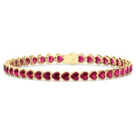 East to West Heart Shape Bezel Set Natural Red Ruby Tennis Bracelet Yellow Gold 18K