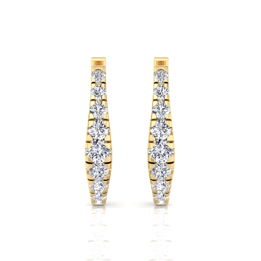 Graduated Round Shape Natural Diamond Huggie Hoop Earrings Yellow Gold 1