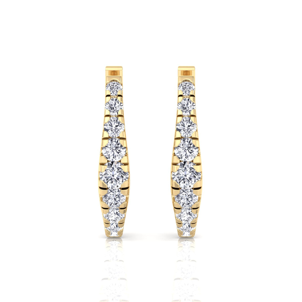 Graduated Round Shape Natural Diamond Huggie Hoop Earrings Yellow Gold 1