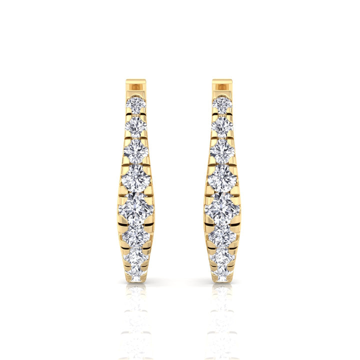 Graduated Round Shape Natural Diamond Huggie Hoop Earrings Yellow Gold 1