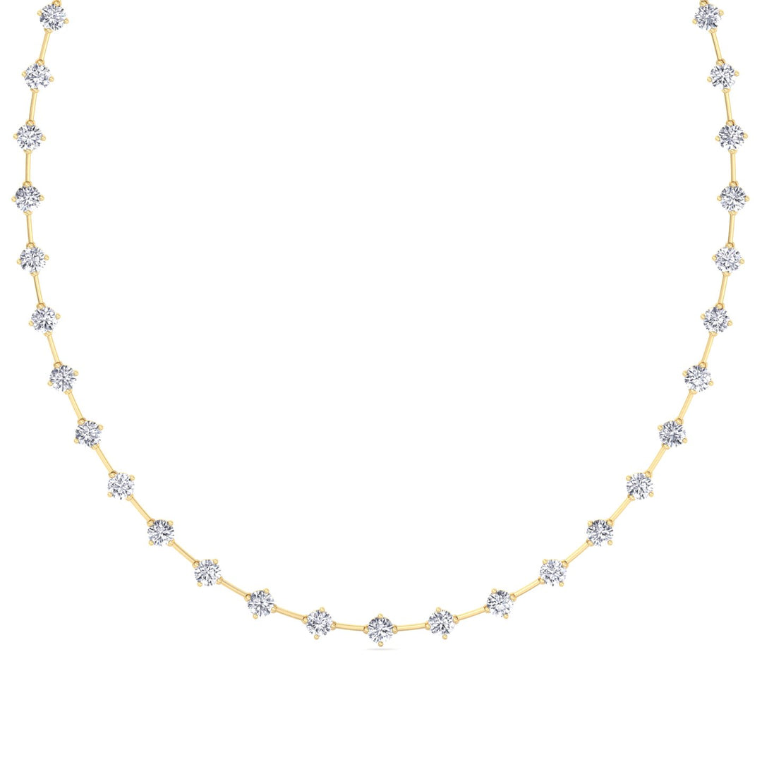4-Prong Round Natural Diamond Bar Necklace Yellow Gold 18K