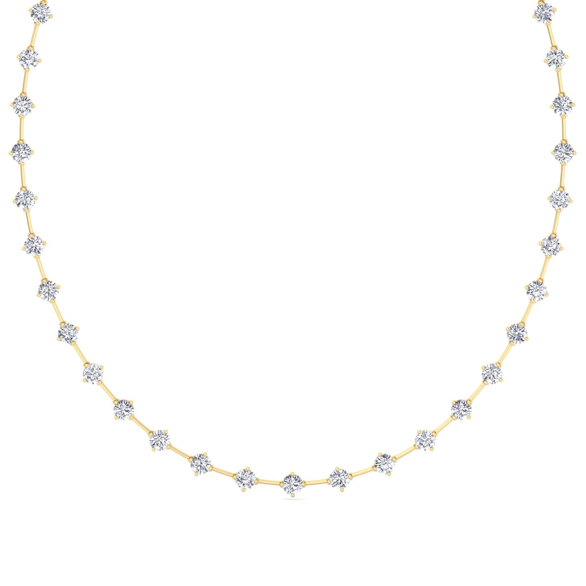 4-Prong Round Natural Diamond Bar Necklace Yellow Gold 18K
