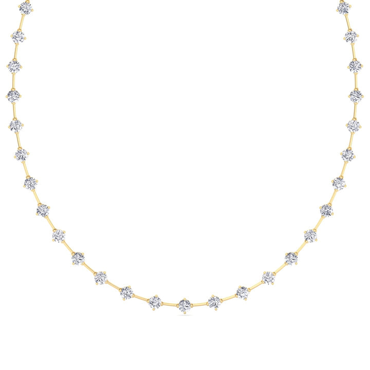 4-Prong Round Natural Diamond Bar Necklace Yellow Gold 18K