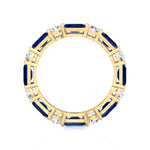 Alternating Natural Emerald Shape Blue Sapphire and Round Shape Diamond Eternity Band Yellow Gold