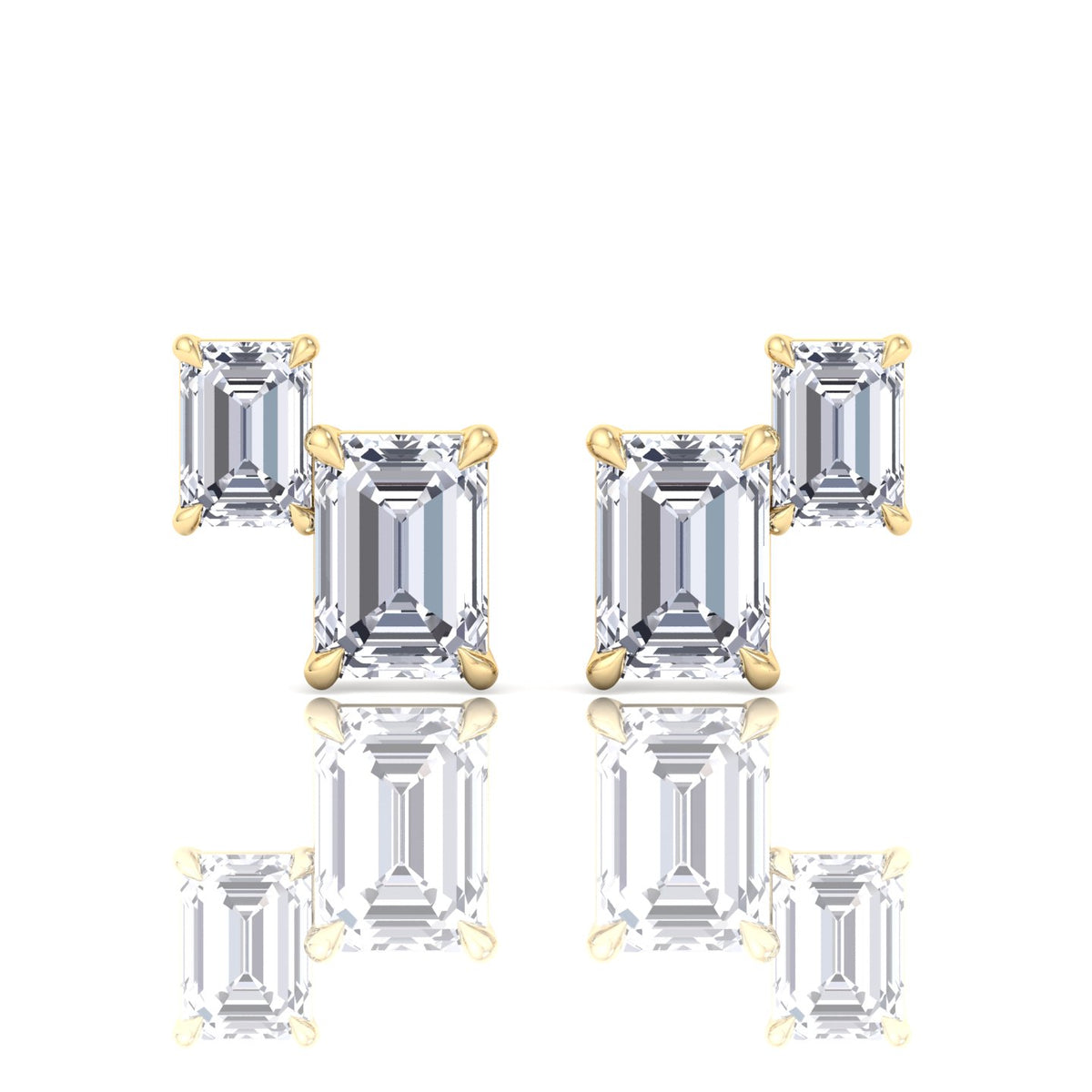 Double Emerald Shape Natural Diamond Studs-1.4CT-14K-18K-Yellow Gold