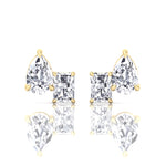 Radiant and Pear Shape Toi Et Moi Natural Diamond Studs-14K-18K-- Yellow Gold